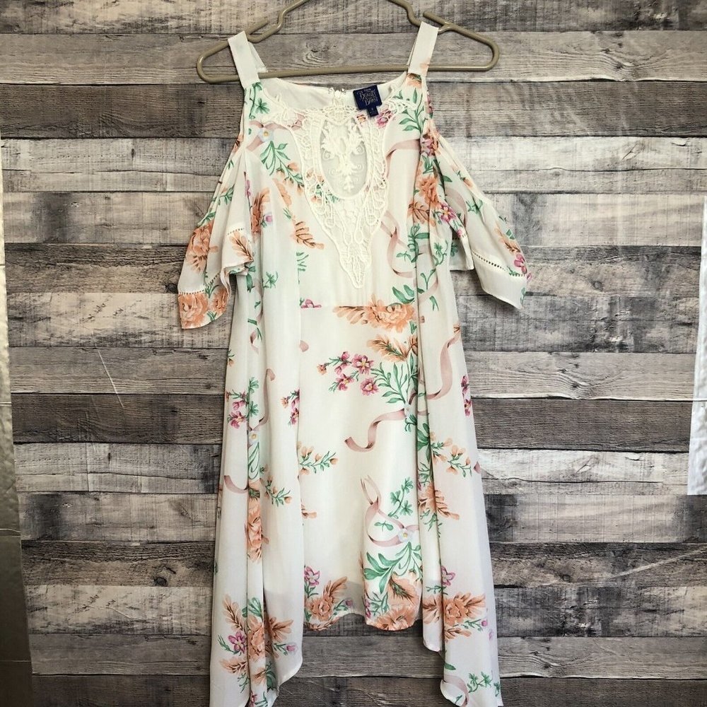 Disney Dress Size Small Beauty And The Beast Floral Bare Shoulder Lace White
